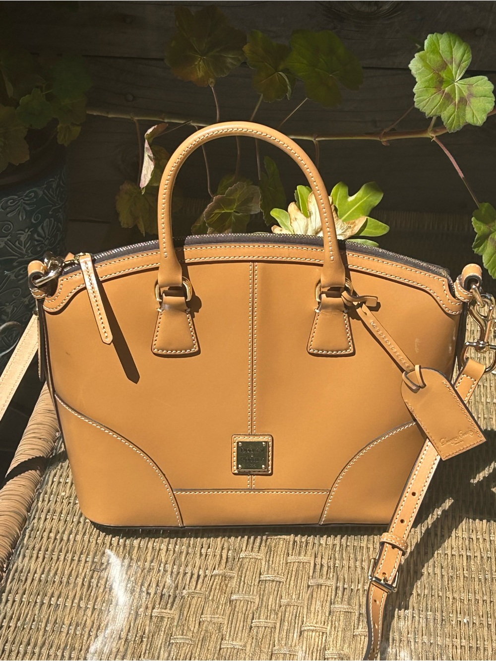 Dooney & Bourke Tan Leather Structured Satchel with Shoulder Strap